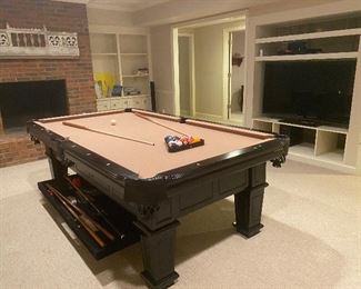 8’ tan felt pool table with slide-out storage