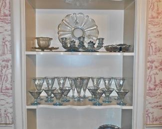 FOSTORIA LIGHT BLUE "AZURE" STEMS & SERVING PIECES