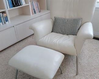 white leather chair and ottoman