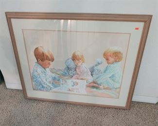 Children reading watercolor