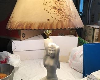 Van Briggle Pottery Egyptian Figural Lamp with Original Shade