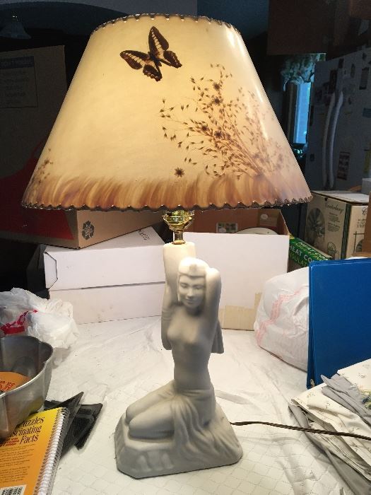Van Briggle Pottery Egyptian Figural Lamp with Original Shade