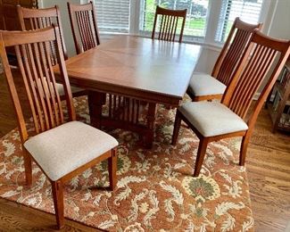 Mission Style Rectangle Dining Room Table w/ 20” leaf & 6 Upright Chairs $395