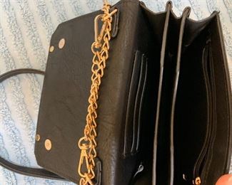 Black Leather small should bag with gold tone hardware, many inside storage pockets $15
