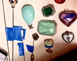 Vintage hat pins, pends are, pins, & stones