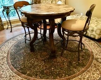 Pub Table with 2 Bar Stools, and a very nice Round Area Rug