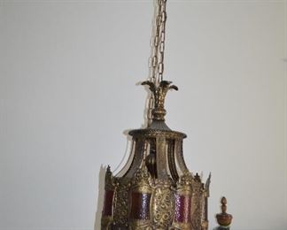 $200 both Antique / Vintage 1960's Ornate Fine Filigree Pendant Light Fixture 
26"H without chain x about 16"Round
Electric outlet
