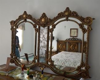 $500 for 6 pieces Antique King Bedroom Set 
King Headboard 82"W x 40"H
Dresser 81 1/2"W x 22 1/2"D x 30 1/2"H
Mirror
Armoire 40"W x 20 1/2"D x 81"H
Night Stands (2) 27"W x 22"D x 2ftH
Heavy furniture. 
Need 2 strong men to carry out.

