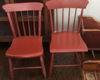 19th C. red paint chairs