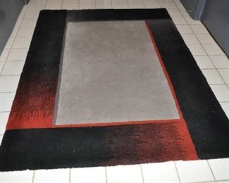 HAND MADE RED, BLACK AND GREY 100% WOOL AREA RUG, 5' X 7' MADE IN ISRAEL BY TANGI COLLECTIONS. OUR PRICE $425.00