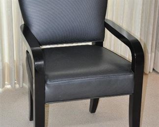 CENTURY FURNITURE CO. GREY LEATHER ARM CHAIRS, 14 AVAILABLE. SOME HAVE SLIGHT WEAR ON WOOD. OUR PRICE $125.00 EACH
