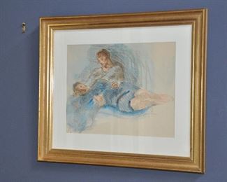 MOSES SOYER SIGNED WATERCOLOR MATTED AND FRAMED, 24” x 21”. OUR PRICE $375.00