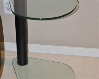 TWO TIER HEAVY TRIANGLE CONE SHAPE GLASS ACCENT TABLE, 16"W X 20.5"D X 23"H. OUR PRICE $225.00