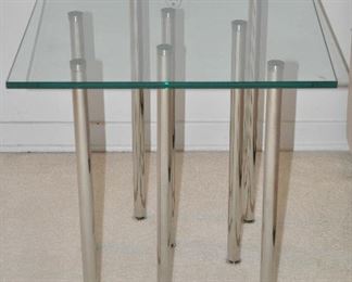 WONDERFUL GLASS  AND 8 CHROME LEGGED SIDE TABLE, 20"SQUARE. OUR PRICE $195.00