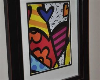 FRAMED ABSTRACT "HEART" BY BRITTO, 14.5" X 17.5". OUR PRICE $95.00