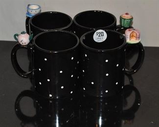 SET OF 4 DEPARTMENT 56 BLACK AND WHITE POLKA DOTS AND TEA AND DESSERT DESIGN. OUR PRICE $20.00