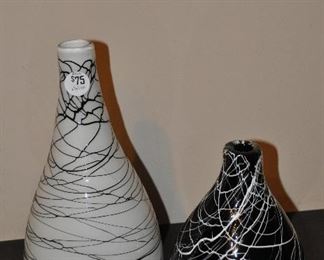 SET OF TWO, 12.5" & 8" MID CENTURY "THREAD" VASES. OUR PRICE IS $75.00 SET