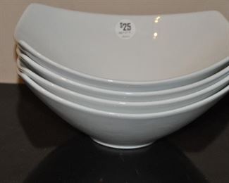 SET OF 4 GREAT WHITE BOWLS BY ON THE SIDE OVER AND BACK. OUR PRICE $25.00