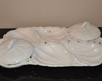 RARE WHITE ITALIAN 20.5"W X 12.5" D PORCELAIN DIVIDED SERVING TRAY WITH TWO COVERED SECTIONS. OUR PRICE $115.00