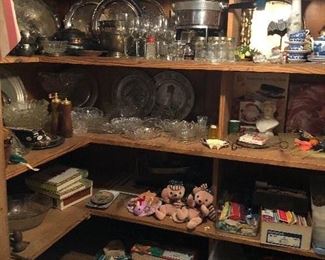 silver plate, glassware, kitchen