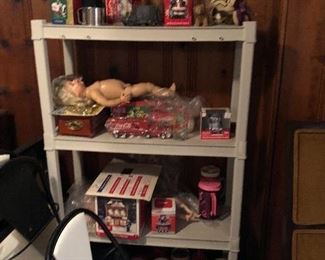 vintage folding chairs, dolls, misc coke