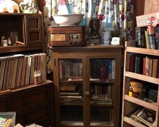 vinyls, vintage books, vintage Crosley radio