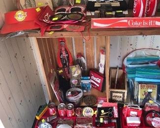 collectible Coca Cola watches, glasses, belt buckles