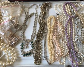 vintage costume jewelry pearls, rhinestones, beads