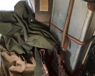 WWII WW2 canvas bags, metal boxes