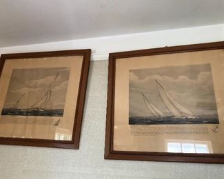 vintage framed under glass sailboat / nautical art