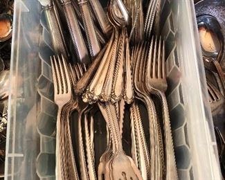 Silverplate flatware with R monogram