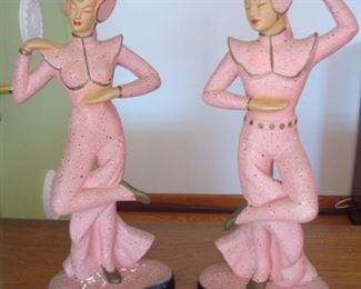 Living Room: These Mid-Century Modern pink plaster Asian dancers are 17-l/2" tall and are priced as a pair.