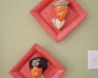 Living Room:  A pair of Asian bust wall plaques are just darling for any room in the house!