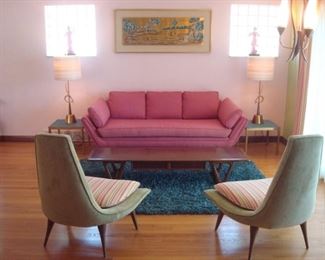 Living Room:  This is an overview of the fabulous Mid-Century Modern living room.  The client is the second owner of this 1953-built house and many of the furnishings are original to the home.  Closer photos of each item and its details follow.