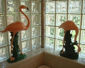Bathroom: The vintage pink ceramic flamingos are priced as a pair.