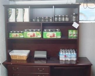 Lower Level:  The cherry bookcase matches the desk but is priced separately.  The paper towels and canning jars are for sale, too! 