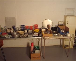 Basement:  Paper goods, bake ware, PYREX containers, and more all came down from the kitchen.