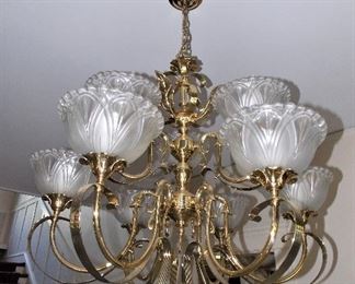 Vintage Brass And Glass  Chandelier, Decorative Glass