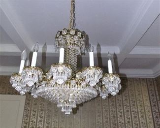 Large Vintage Crystal Chandelier  Many Crystal Layers  Brass and Crystals