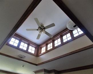 Vintage Wall Sconces, Traditional Ceiling Fan, Cherry Crown Molding, Custom Windows