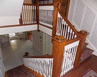 Quarter Sawn Oak Staircase With Spindles, Newer Stair Runner