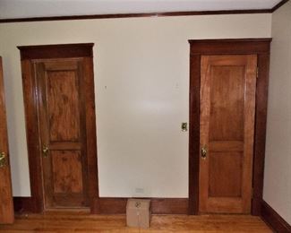 Antique 2 Panel Stained Wood Doors, Crown Molding, 