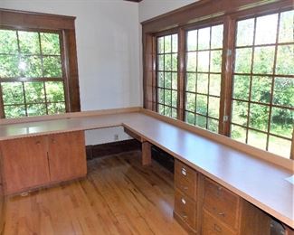 Home Office Desk, Cubicles, Drawers, Counter Tops, Cabinets, Architectural Windows, Wood Floors