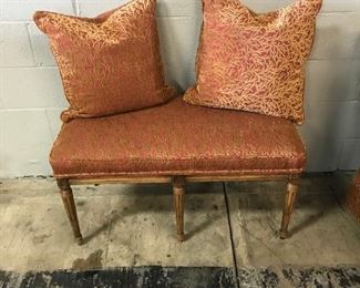Antique upholstered bench :: $350 :: pillows are $40 each :: Bench size: 37" w x 19" d x 18.5" h 