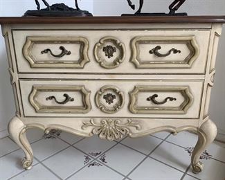 Drexel French Provincial Two-Drawer Table with Dark Wood Top