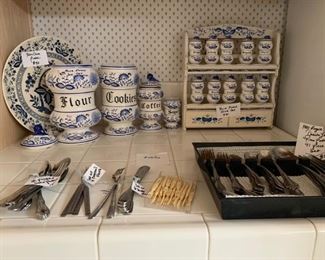 Blue Onion Spice and Jar Set; Oneida Silver Cutlery
