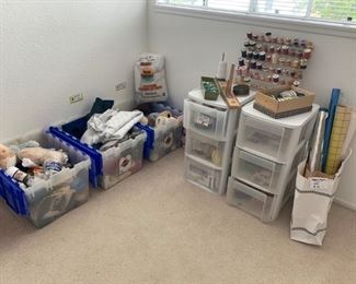 Huge Assortment of Sewing and Crocheting Material; Vintage Singer Sewing Machine and Table ("Diana", c. 1960s--not pictured).