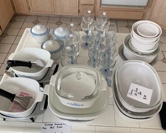 Vintage Cookware, including Corning Ware "Blue Sunflower" Chafing Dishes c. 1970s