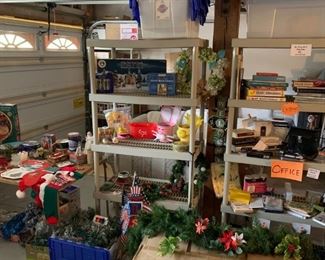 Collection of Christmas/Holiday Decorations in Good Condition and Vintage Electronics. TVs, cooking appliances, and dishes (including pots/pans) not pictured.