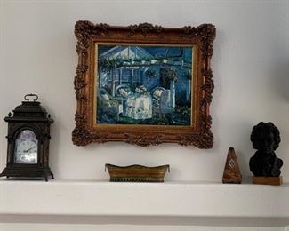 "Noontime Repast" Original Oil on Canvas by Eugene Bouvard; purchased at auction in July 2000. Right, bust of Ludvig von Beethoven.